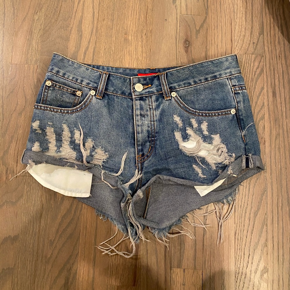 Distressed jean shorts